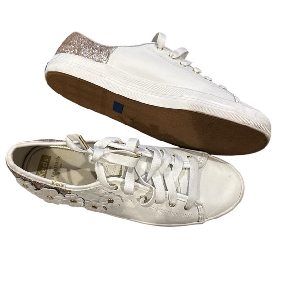 kate spade Shoes - KATE SPADE KEDS COLLAB WHITE SEQUINED FLORAL APPLIQUÉ  DETAIL LACEUP SNEAKERS 9